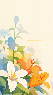 JPG 십자가 잎 꽃백그라운드 일러스트 수채화 사람없음 백합 꽃봉오리 국내일러스트 AI일러스트 AI콘텐츠 식물 꽃 백그라운드 파일형식