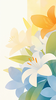 JPG 잎 꽃백그라운드 일러스트 수채화 사람없음 백합 국내일러스트 AI일러스트 AI콘텐츠 식물 꽃 백그라운드 파일형식