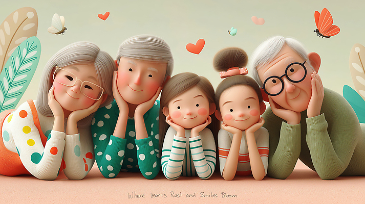 JPG 편집이미지 여자 노년 남자 엎드리기 나비 잎 가족 청소년 미소 여러명 성인 3D 턱괴기 안경낌 편집3D AI컴퓨터그래픽 AI콘텐츠 식물 안경 다수 곤충 관계 모션 표정 사람 디지털합성 파일형식