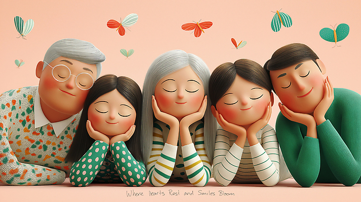 JPG 편집이미지 여자 노년 남자 어린이 엎드리기 나비 가족 미소 소녀 소년 여러명 성인 3D 눈감음 턱괴기 안경낌 편집3D AI컴퓨터그래픽 AI콘텐츠 안경 다수 곤충 관계 모션 표정 사람 디지털합성 파일형식