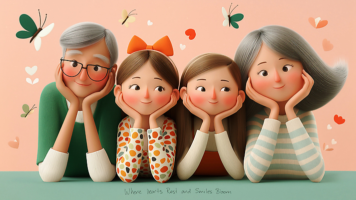 JPG 편집이미지 여자 남자 엎드리기 나비 가족 청소년 미소 여러명 성인 3D 턱괴기 하트 머리띠 안경낌 편집3D AI컴퓨터그래픽 AI콘텐츠 모양 안경 다수 곤충 장신구 관계 모션 표정 사람 디지털합성 파일형식