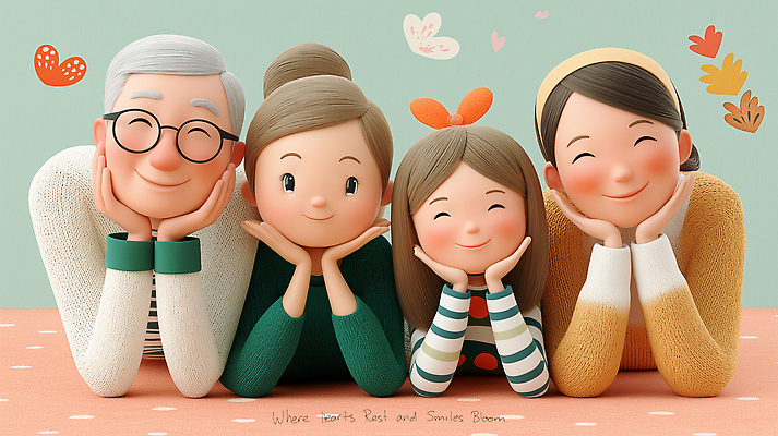 JPG 편집이미지 여자 남자 어린이 엎드리기 가족 청소년 미소 소녀 여러명 성인 3D 턱괴기 하트 안경낌 편집3D AI컴퓨터그래픽 AI콘텐츠 모양 안경 다수 관계 모션 표정 사람 디지털합성 파일형식