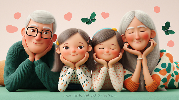 JPG 편집이미지 여자 남자 어린이 엎드리기 중년 나비 가족 미소 소녀 여러명 3D 턱괴기 하트 안경낌 편집3D AI컴퓨터그래픽 AI콘텐츠 모양 안경 다수 곤충 관계 모션 표정 사람 성인 디지털합성 파일형식