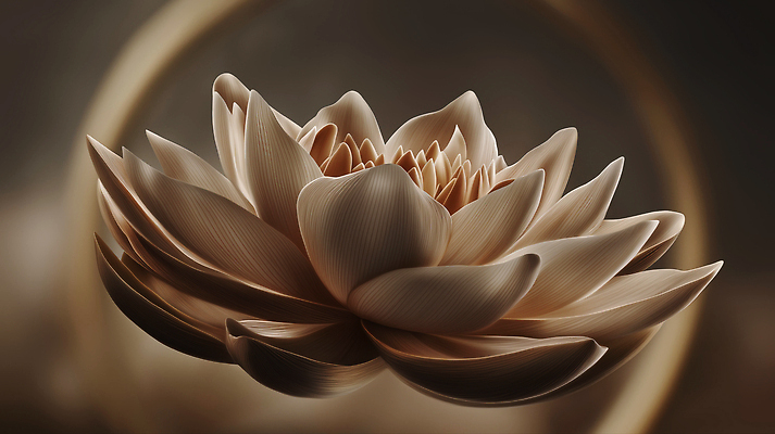 JPG 편집이미지 한송이 연꽃 사람없음 갈색 3D 평화 원형 명상 편집3D AI컴퓨터그래픽 AI콘텐츠 도형 1 꽃 컬러 컨셉 디지털합성 송이 파일형식