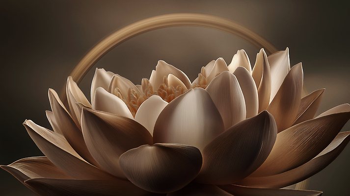 JPG 편집이미지 한송이 연꽃 사람없음 갈색 3D 평화 원형 명상 편집3D AI컴퓨터그래픽 AI콘텐츠 도형 1 꽃 컬러 컨셉 디지털합성 송이 파일형식