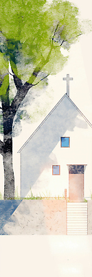 JPG 나무 세로배너 기독교 십자가 일러스트 수채화 그림자 풍경 사람없음 초록색 교회 계단 마음 안식처 국내일러스트 AI일러스트 AI콘텐츠 식물 배너 종교 컬러 종교건축 휴식 건물 세로 파일형식