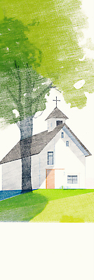JPG 나무 세로배너 기독교 십자가 일러스트 수채화 그림자 풍경 잔디 사람없음 초록색 교회 마음 언덕 안식처 국내일러스트 AI일러스트 AI콘텐츠 식물 배너 종교 컬러 종교건축 휴식 건물 세로 파일형식