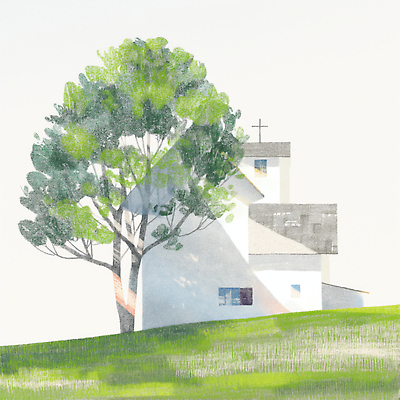 JPG 나무 기독교 십자가 일러스트 수채화 그림자 풍경 잔디 사람없음 초록색 교회 마음 언덕 안식처 국내일러스트 AI일러스트 AI콘텐츠 식물 종교 컬러 종교건축 휴식 건물 파일형식