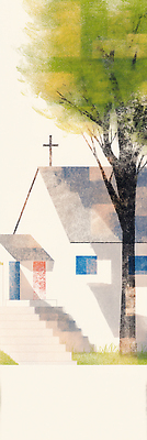 JPG 나무 세로배너 기독교 십자가 일러스트 수채화 그림자 풍경 사람없음 초록색 교회 계단 마음 안식처 국내일러스트 AI일러스트 AI콘텐츠 식물 배너 종교 컬러 종교건축 휴식 건물 세로 파일형식