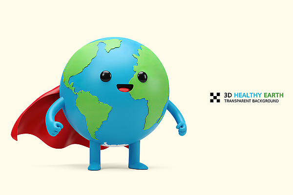PSD 편집이미지 포즈 날리기 3D캐릭터 미소 사람없음 3D 빨간망토 지구의날 편집3D 지구캐릭터 캐릭터 기념일 지구 모션 표정 망토 디지털합성 파일형식