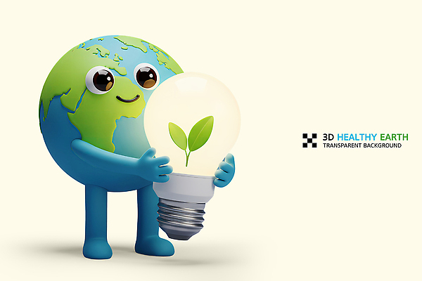 PSD 편집이미지 잎 전구 3D캐릭터 미소 들기 사람없음 3D 지구의날 편집3D 지구캐릭터 식물 캐릭터 기념일 지구 모션 표정 디지털합성 파일형식