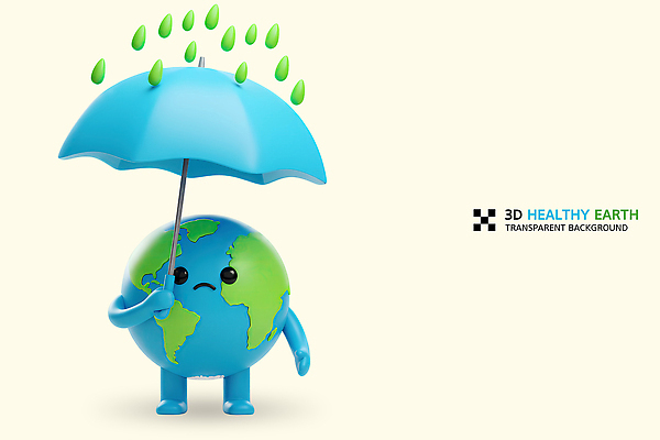 PSD 편집이미지 우산 3D캐릭터 들기 사람없음 3D 비 오염 찡그림 지구의날 편집3D 지구캐릭터 자연요소 캐릭터 기념일 지구 모션 날씨 표정 디지털합성 파일형식