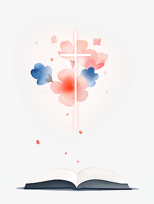 JPG 꽃잎 기독교 십자가 잎 일러스트 수채화 사람없음 빛 성경 펼침 흰색 떨어짐 은혜 성경말씀 국내일러스트 AI일러스트 AI콘텐츠 식물 꽃 종교 컬러 컨셉 종교용품 모션 파일형식
