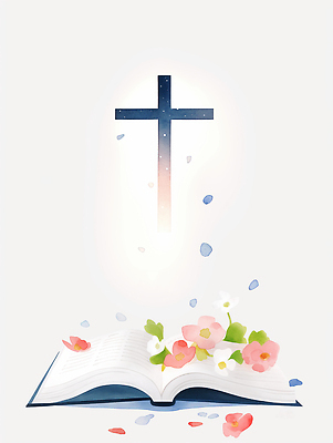JPG 꽃잎 기독교 십자가 잎 일러스트 수채화 사람없음 빛 성경 펼침 흰색 떨어짐 은혜 성경말씀 국내일러스트 AI일러스트 AI콘텐츠 식물 꽃 종교 컬러 컨셉 종교용품 모션 파일형식
