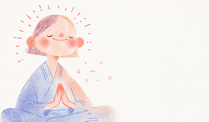 JPG 여자 어린이 불교 일러스트 한명 소녀 평화 눈감음 기도 승려 명상 동자승 가부좌 승복 합장 베이지색 수양 소녀한명만 국내일러스트 AI일러스트 AI콘텐츠 1 종교 컬러 컨셉 모션 사람 앉기 손짓 성직자 여자한명만 소녀만 파일형식