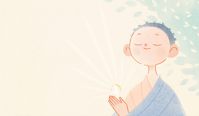 JPG 남자 어린이 잎 불교 일러스트 한명 소년 상반신 빛 평화 눈감음 기도 승려 명상 동자승 승복 합장 베이지색 수양 소년한명만 국내일러스트 AI일러스트 AI콘텐츠 식물 1 종교 컬러 컨셉 모션 사람 손짓 성직자 남자한명만 소년만 파일형식