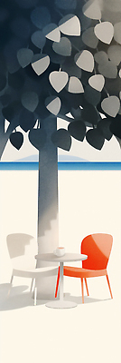 JPG 세로배너 여유 의자 일러스트 탁자 휴식 잔 한그루 사람없음 야외 평화 나무그늘 오후 국내일러스트 AI일러스트 AI콘텐츠 나무 1 식기 배너 감정 가구 컨셉 세로 그늘 파일형식