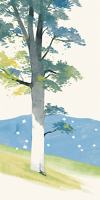 JPG 일러스트 자연 수채화 한그루 풍경 잔디 사람없음 연두색 언덕 국내일러스트 AI일러스트 AI콘텐츠 나무 식물 1 초록색 생태계 파일형식