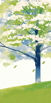 JPG 일러스트 자연 나뭇잎 수채화 꽃나무 한그루 풍경 잔디 사람없음 연두색 언덕 국내일러스트 AI일러스트 AI콘텐츠 나무 식물 1 꽃 잎 초록색 생태계 파일형식