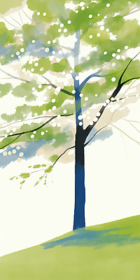 JPG 일러스트 자연 수채화 꽃나무 한그루 풍경 잔디 사람없음 연두색 그늘 언덕 국내일러스트 AI일러스트 AI콘텐츠 나무 식물 1 꽃 초록색 생태계 파일형식