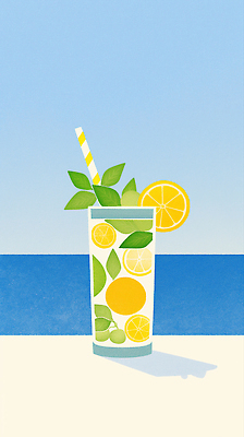 JPG 바다 하늘색 잎 일러스트 하늘 단면 빨대 그림자 사람없음 여름 레몬 레모네이드 레몬장식 음료수컵 국내일러스트 AI일러스트 AI콘텐츠 식물 계절 과일 장식 컵 파란색 에이드 파일형식