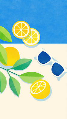 JPG 잎 일러스트 단면 그림자 사람없음 여름 파란색 선글라스 레몬 레모네이드 슬라이스 국내일러스트 AI일러스트 AI콘텐츠 식물 계절 안경 컬러 과일 에이드 파일형식