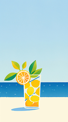 JPG 바다 하늘색 잎 일러스트 하늘 단면 그림자 사람없음 여름 레몬 레모네이드 레몬장식 음료수컵 국내일러스트 AI일러스트 AI콘텐츠 식물 계절 과일 장식 컵 파란색 에이드 파일형식