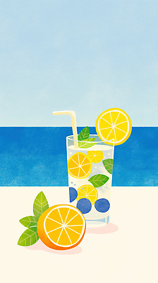 JPG 바다 하늘색 잎 일러스트 하늘 단면 빨대 그림자 사람없음 여름 레몬 레모네이드 블루베리 레몬장식 음료수컵 국내일러스트 AI일러스트 AI콘텐츠 식물 계절 과일 장식 컵 파란색 에이드 파일형식