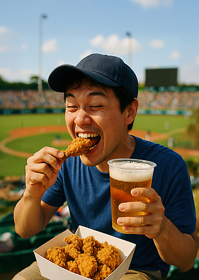 JPG 편집이미지 남자 응원 한명 웃음 들기 성인 손들기 기쁨 군중 먹기 즐거움 야구경기 응원복 맥주잔 관람 야구장 캡모자 의료성형뷰티 성인남자한명만 치맥 종이접시 편집실사 AI인물포토 AI콘텐츠 모자_잡화 1 접시 옷 감정 술잔 스포츠시설 모션 맥주 표정 사람 치킨 야구 CG 남자한명만 성인남자만 파일형식 AI포토