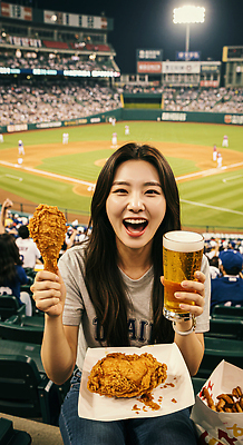 JPG 편집이미지 여자 남자 응원 웃음 들기 여러명 성인 손들기 기쁨 군중 즐거움 야구경기 응원복 맥주잔 관람 야구장 의료성형뷰티 성인만 치맥 종이접시 편집실사 AI인물포토 AI콘텐츠 접시 옷 감정 다수 술잔 스포츠시설 모션 맥주 표정 사람 치킨 야구 CG 파일형식 AI포토