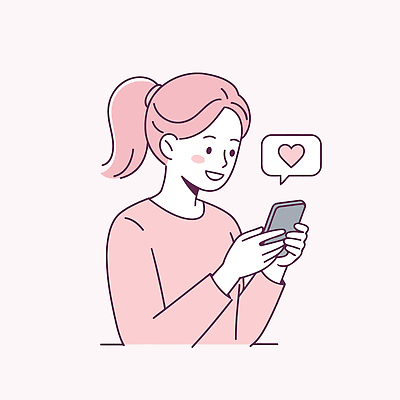 커플 여자 분홍색 말풍선 일러스트 사랑 한명 미소 들기 상반신 성인 스마트폰 하트 연애 문자메시지 설렘 채팅 성인여자한명만 일러캐릭터 AI파일 모양 캐릭터 1 감정 컬러 관계 모션 표정 사람 핸드폰 스마트기기 메시지 여자한명만 성인여자만 파일형식 벡터