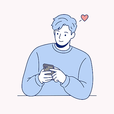 커플 남자 분홍색 일러스트 사랑 한명 미소 들기 상반신 성인 스마트폰 하트 연애 문자메시지 설렘 채팅 성인남자한명만 일러캐릭터 AI파일 모양 캐릭터 1 감정 컬러 관계 모션 표정 사람 핸드폰 스마트기기 메시지 남자한명만 성인남자만 파일형식 벡터