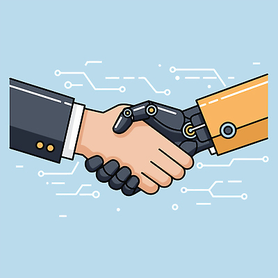 손 하늘색 일러스트 미래 악수 들기 신체부위 디지털 회로판 로봇팔 AI_인공지능 국내일러스트 AI파일 컨셉 모션 사람 손짓 파란색 로봇 파일형식 벡터