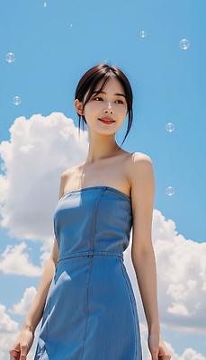 JPG 구름 모델 편집이미지 여자 포즈 하늘 한명 미소 성인 여름 맑음 단발머리 비눗방울 튜브탑원피스 청치마 뷰티풀 의료성형뷰티 성인여자한명만 편집실사 AI인물포토 AI콘텐츠 자연요소 1 헤어스타일 계절 원피스 날씨 표정 사람 치마 CG 여자한명만 성인여자만 파일형식 AI포토