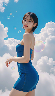 JPG 구름 모델 편집이미지 여자 포즈 하늘 한명 미소 성인 옆모습 여름 손들기 맑음 단발머리 비눗방울 튜브탑원피스 청치마 뷰티풀 의료성형뷰티 성인여자한명만 편집실사 AI인물포토 AI콘텐츠 자연요소 1 헤어스타일 계절 원피스 뷰포인트 모션 날씨 표정 사람 치마 CG 여자한명만 성인여자만 파일형식 AI포토