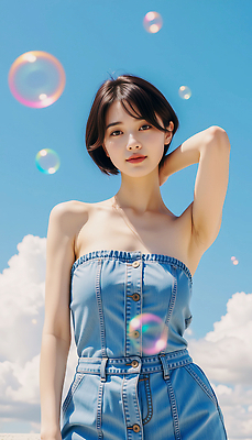 JPG 구름 모델 편집이미지 여자 포즈 하늘 한명 미소 성인 여름 손들기 맑음 단발머리 비눗방울 튜브탑원피스 청치마 뷰티풀 의료성형뷰티 성인여자한명만 편집실사 AI인물포토 AI콘텐츠 자연요소 1 헤어스타일 계절 원피스 모션 날씨 표정 사람 치마 CG 여자한명만 성인여자만 파일형식 AI포토