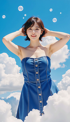 JPG 구름 모델 편집이미지 여자 포즈 하늘 한명 미소 성인 여름 손들기 맑음 단발머리 비눗방울 튜브탑원피스 청치마 뷰티풀 의료성형뷰티 성인여자한명만 편집실사 AI인물포토 AI콘텐츠 자연요소 1 헤어스타일 계절 원피스 모션 날씨 표정 사람 치마 CG 여자한명만 성인여자만 파일형식 AI포토