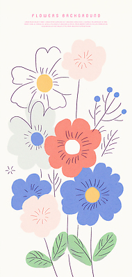 PSD 잎 일러스트 봄꽃 사람없음 컬러풀 파스텔톤 국내일러스트 식물 꽃 컬러 봄 파일형식