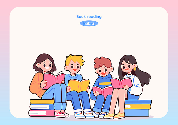 학생 여자 남자 분홍색 일러스트 청소년 미소 들기 앉기 여러명 취미 독서 읽기 책더미 십대만 카피스페이스 독서모임 국내일러스트 AI파일 컬러 다수 모션 표정 사람 책 공백 무더기 파일형식 벡터