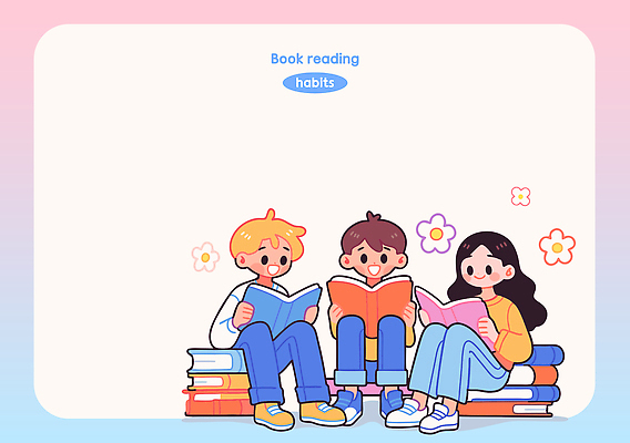 학생 여자 남자 분홍색 일러스트 청소년 미소 들기 앉기 여러명 취미 독서 읽기 책더미 십대만 카피스페이스 독서모임 국내일러스트 AI파일 컬러 다수 모션 표정 사람 책 공백 무더기 파일형식 벡터