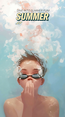 PSD 남자 어린이 하늘색 일러스트 한명 소년 상반신 여름휴가 수중 수영 물안경 공기방울 물거품 입가림 소년한명만 참기 국내일러스트 1 모션 휴가 사람 파란색 거품 가림 수상스포츠 수영용품 남자한명만 소년만 파일형식 여름_계절