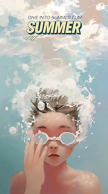 PSD 남자 어린이 하늘색 일러스트 한명 소년 상반신 여름휴가 손들기 수중 수영 물안경 공기방울 물거품 소년한명만 국내일러스트 1 모션 휴가 사람 파란색 거품 수상스포츠 수영용품 남자한명만 소년만 파일형식 여름_계절