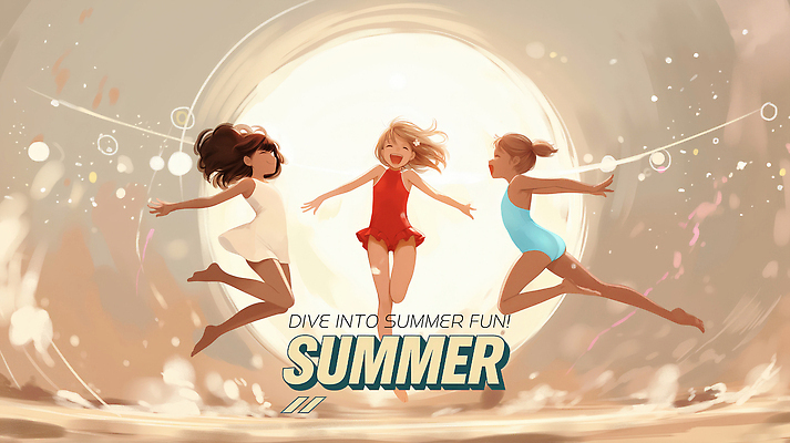 전신 PSD 여자 수영복 물결 어린이 일러스트 소녀 세명 여름휴가 빛 점프 원형 튀는물 베이지색 소녀만 국내일러스트 도형 옷 컬러 모션 휴가 사람 액체표현 스플래쉬 여자만 어린이만 파일형식 여름_계절