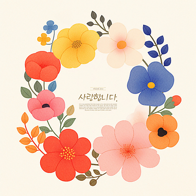 PSD 프로포즈 잎 일러스트 사랑 사람없음 컬러풀 화환 꽃봉오리 꽃프레임 국내일러스트 식물 꽃 감정 컬러 프레임 파일형식