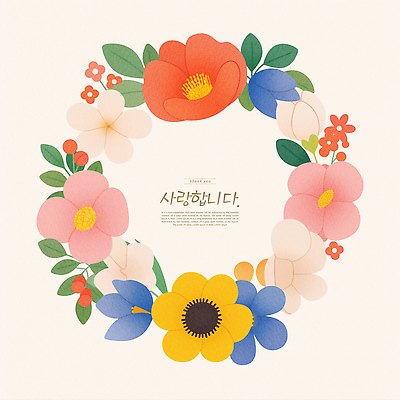 PSD 프로포즈 잎 일러스트 사랑 사람없음 컬러풀 화환 꽃봉오리 꽃프레임 국내일러스트 식물 꽃 감정 컬러 프레임 파일형식