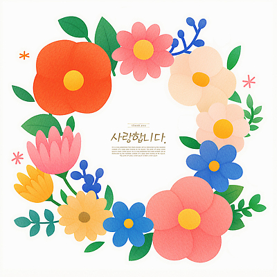 PSD 프로포즈 잎 일러스트 사랑 사람없음 컬러풀 화환 꽃봉오리 꽃프레임 국내일러스트 식물 꽃 감정 컬러 프레임 파일형식