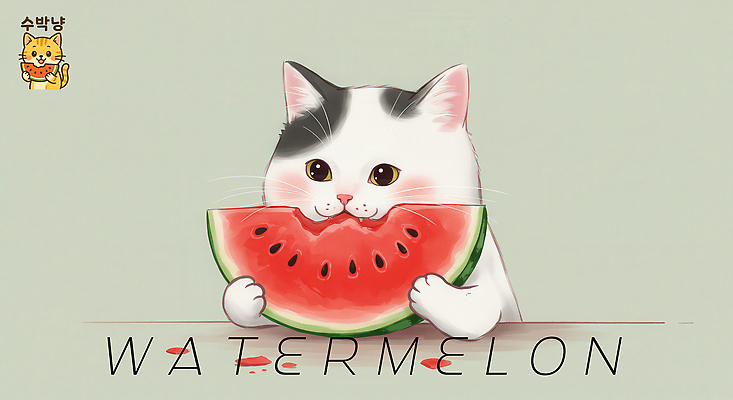 PSD 일러스트 단면 수박 사람없음 연두색 귀여움 고양이 먹기 수박씨 국내일러스트 컨셉 과일 포유류 모션 씨앗 초록색 반려동물 파일형식