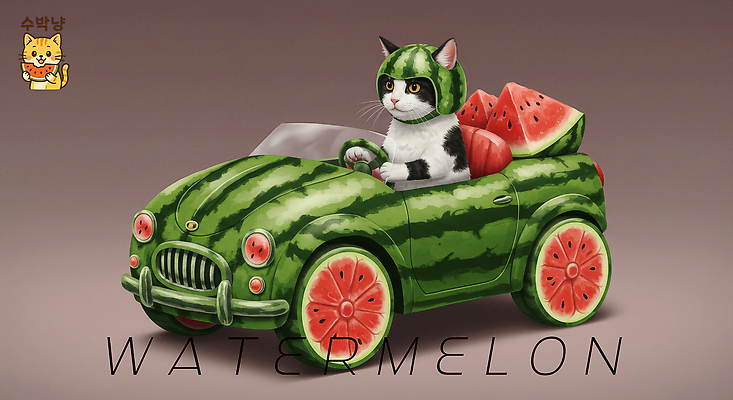 PSD 모자 일러스트 자동차 수박 들기 사람없음 갈색 귀여움 고양이 잡기 수박씨 국내일러스트 잡화 육상교통 컬러 컨셉 과일 포유류 모션 씨앗 반려동물 파일형식