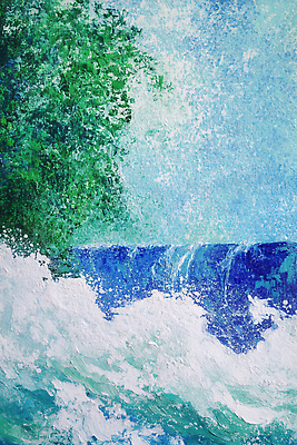 JPG 나무 파도 바다 일러스트 자연 페인팅 붓터치 풍경 사람없음 초록색 여름 파란색 여름풍경 유화 국내일러스트 AI일러스트 AI콘텐츠 식물 계절 컬러 미술 생태계 파일형식 여름_계절