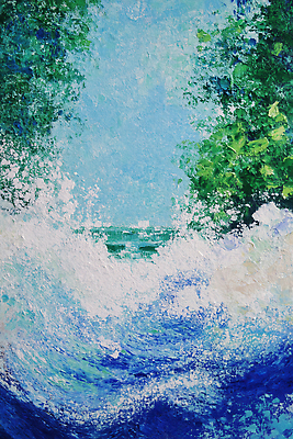 JPG 나무 파도 바다 일러스트 자연 페인팅 붓터치 풍경 사람없음 초록색 여름 파란색 여름풍경 유화 국내일러스트 AI일러스트 AI콘텐츠 식물 계절 컬러 미술 생태계 파일형식 여름_계절